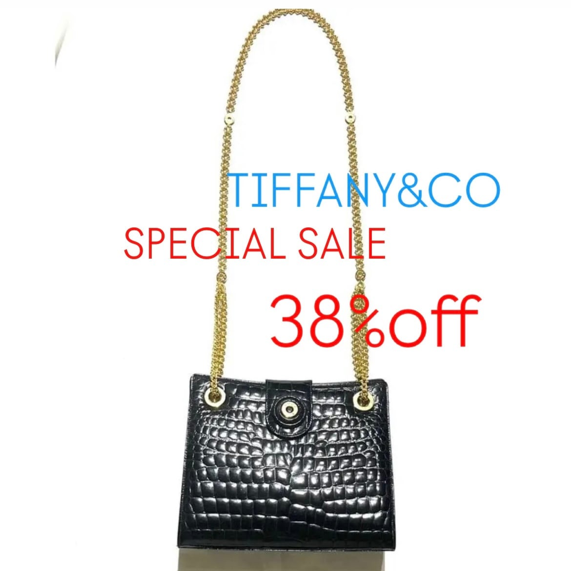 ティファニー　パーティーバッグ ゴールドチェーンつき TIFFANY & Co.】クロコダイル チェーンバッグ アンティーク クラシカル