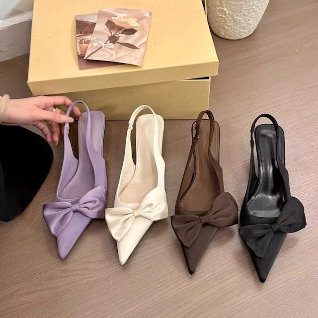 リボンモチーフスリングバックパンプス　F275