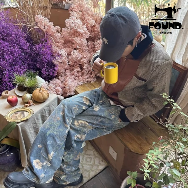 Flower Print Baggy Jeans(FD201)