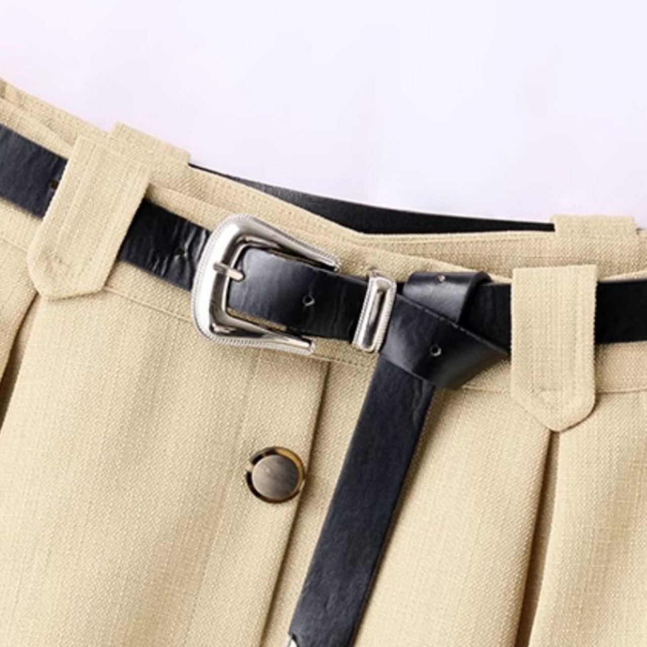 シングルブレストショートジャケット＆フロントボタンミモレ丈スカートのセットアップ A00613