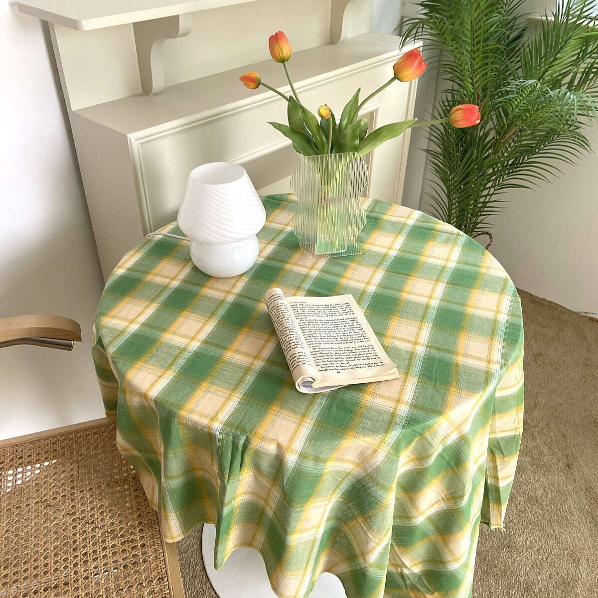 【TABLECLOTH】グリーンチェック柄リネンテーブルクロス