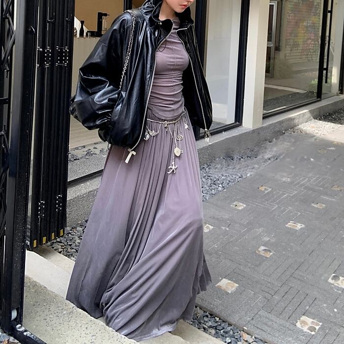 ベルベットフィットトップス＋フレアスカート セットアップ［XS-L  