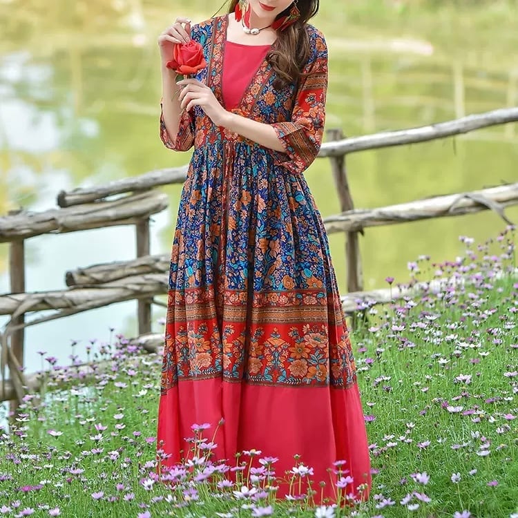 エスニック ワンピース O1161 Leaf Tone