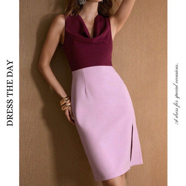 バイカラー切替タイトワンピース W0130