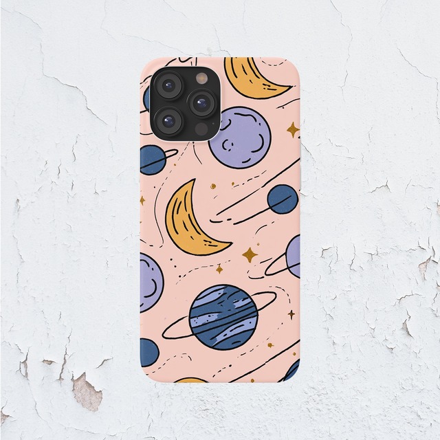 受注生産 iPhoneケース 月と惑星のパステル星柄｜天体パターン STAR069A