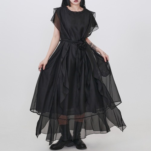 sheer tulle ruffle tiered onepiece / l0843