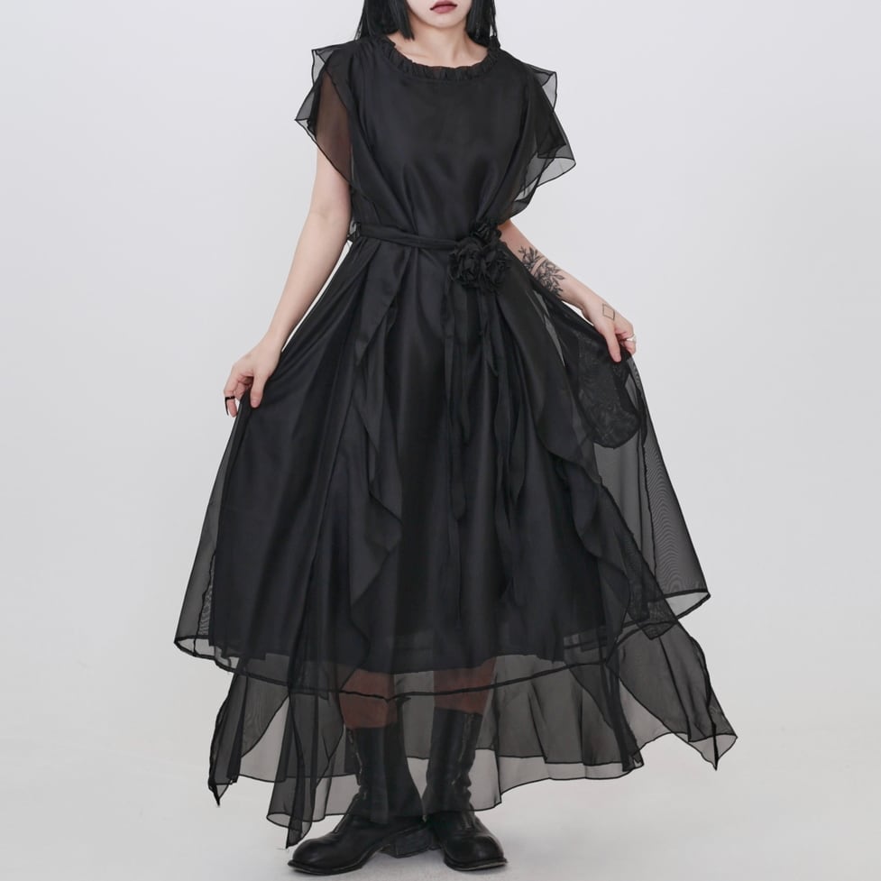 sheer tulle ruffle tiered onepiece / l0843