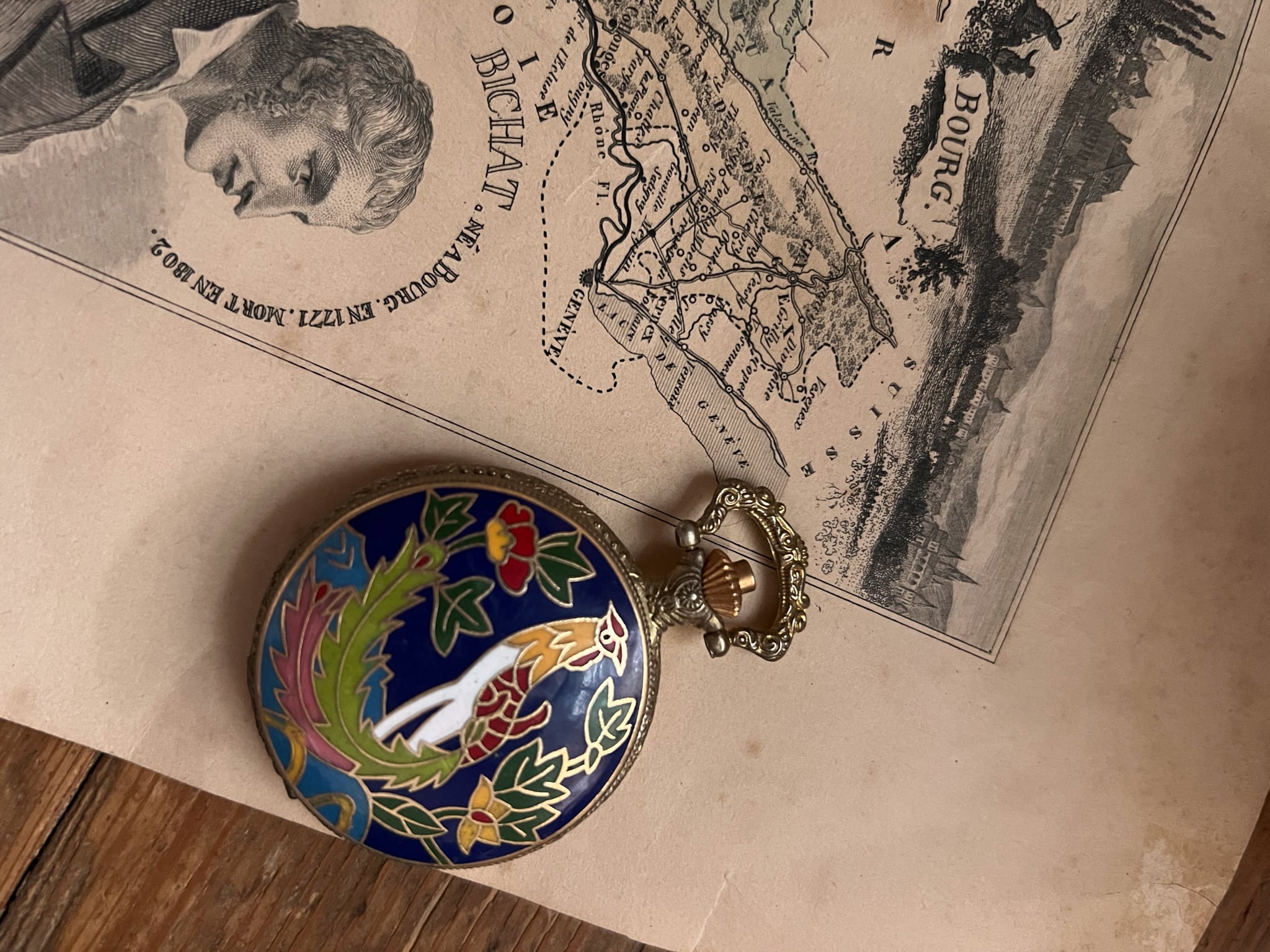 可愛いペイントが美しい古い懐中時計 *フレンチアンティーク