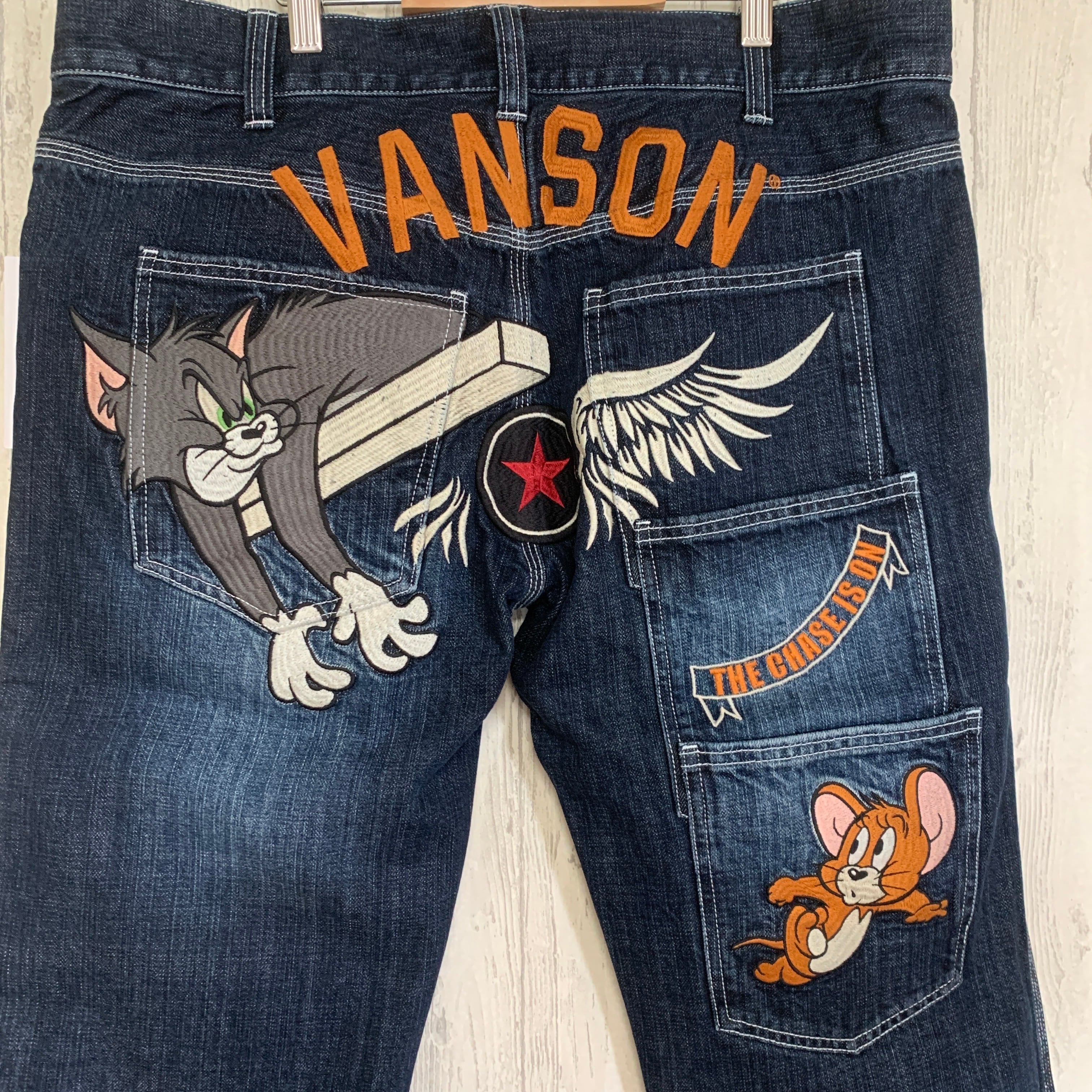 Vanson トム&ジェリー ジーパン TJV-2416 長ズボン 刺繍&ロゴ Vanson トム&ジェリー ジーパン TJV-2416 長ズボン 刺繍&ロゴ
