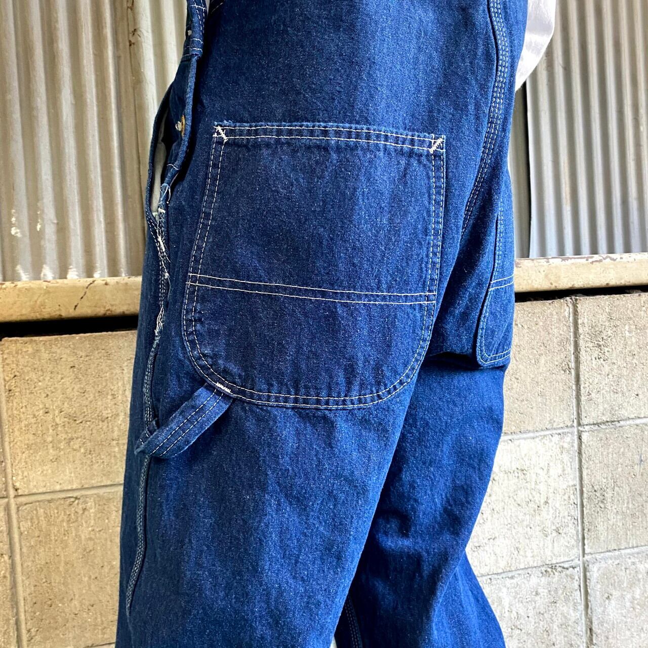 1点もの　希少　EVISE　完売品　オーバーオール　W32 濃紺　デニム 美品 EVISU エヴィス オーバーオール サロペット 32（L） デニム