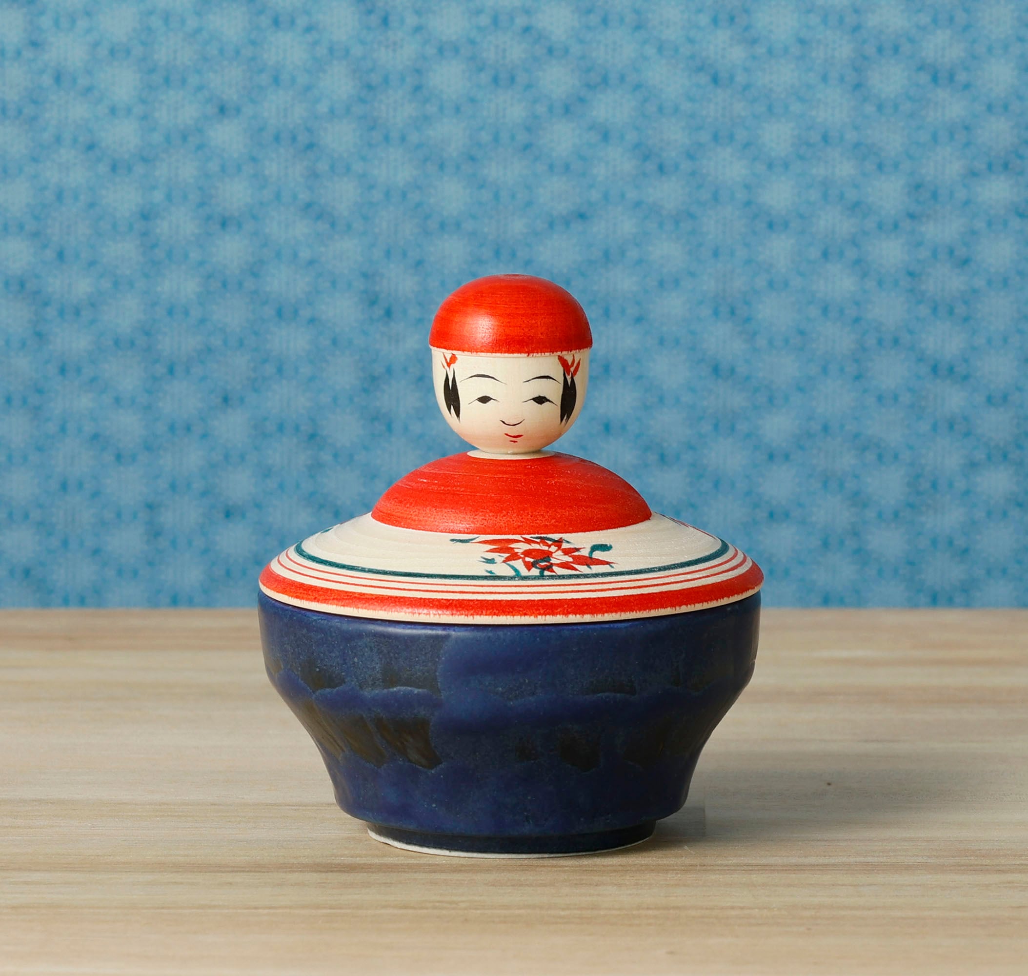 こけし蓋と陶器の小物入れ】鳴子系 大沼秀顯工人 9cm | Kokeshi lid