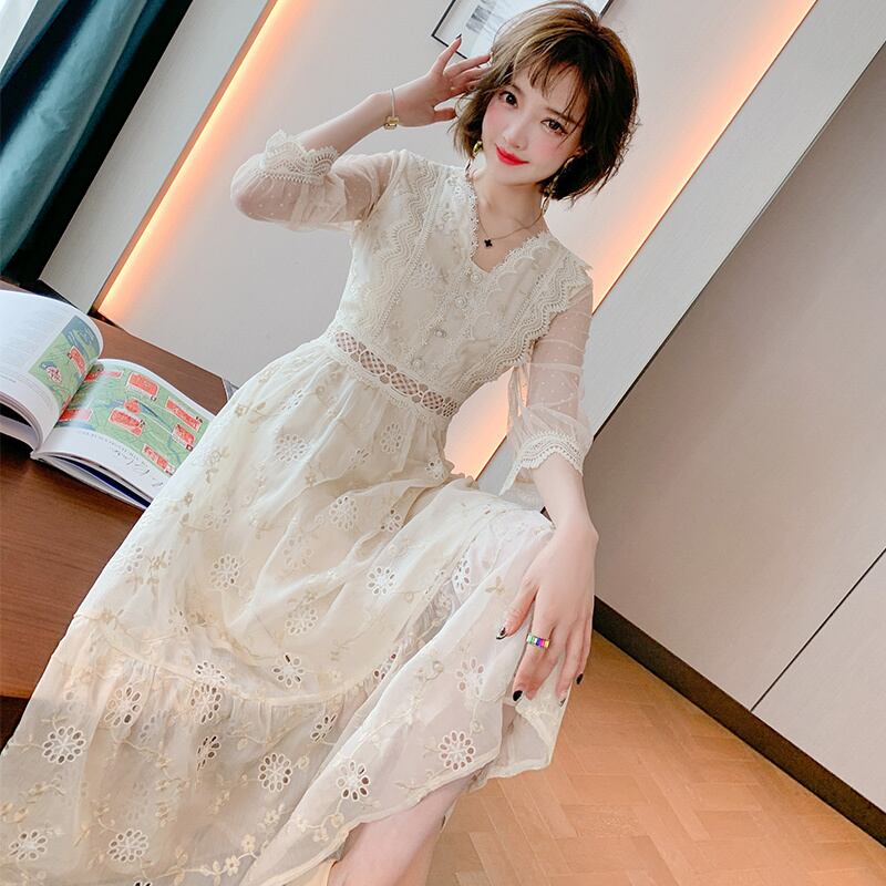 水玉メッシュドレス スプリング 春物 ステッチ MIUCO12223372901