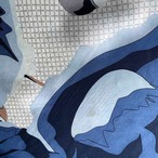 スカーフ　ピエール・カルダン　青系レトロ大柄　シルクスカーフ 12accs17