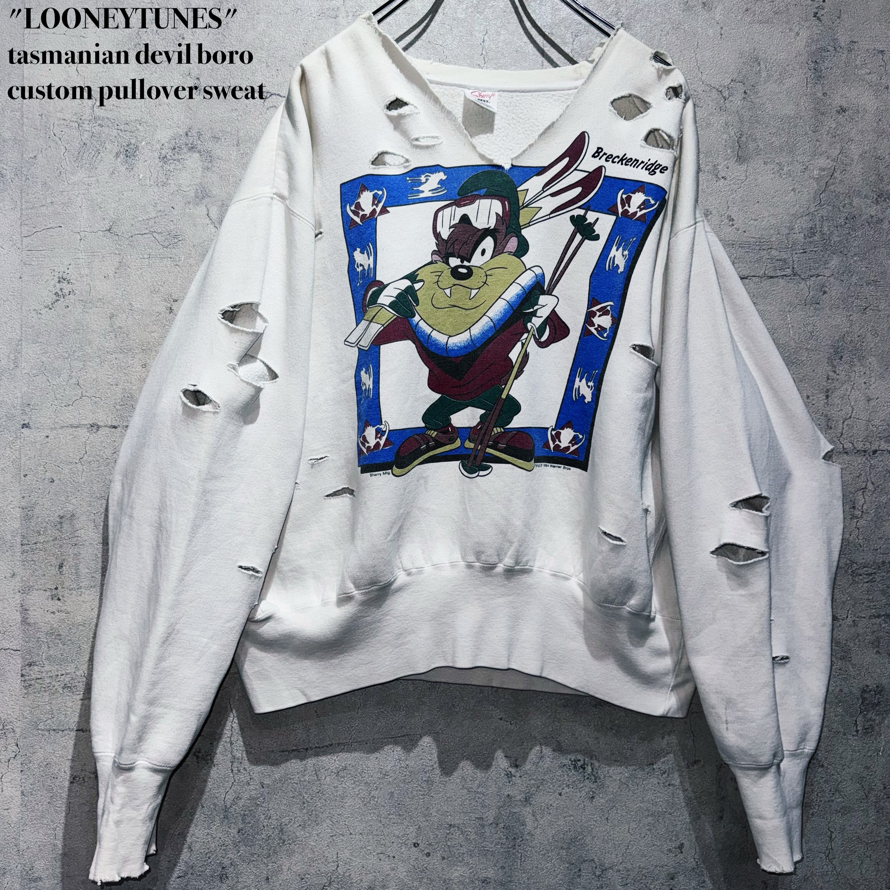 "LOONEYTUNES"tasmanian devil boro custom pullover sweat