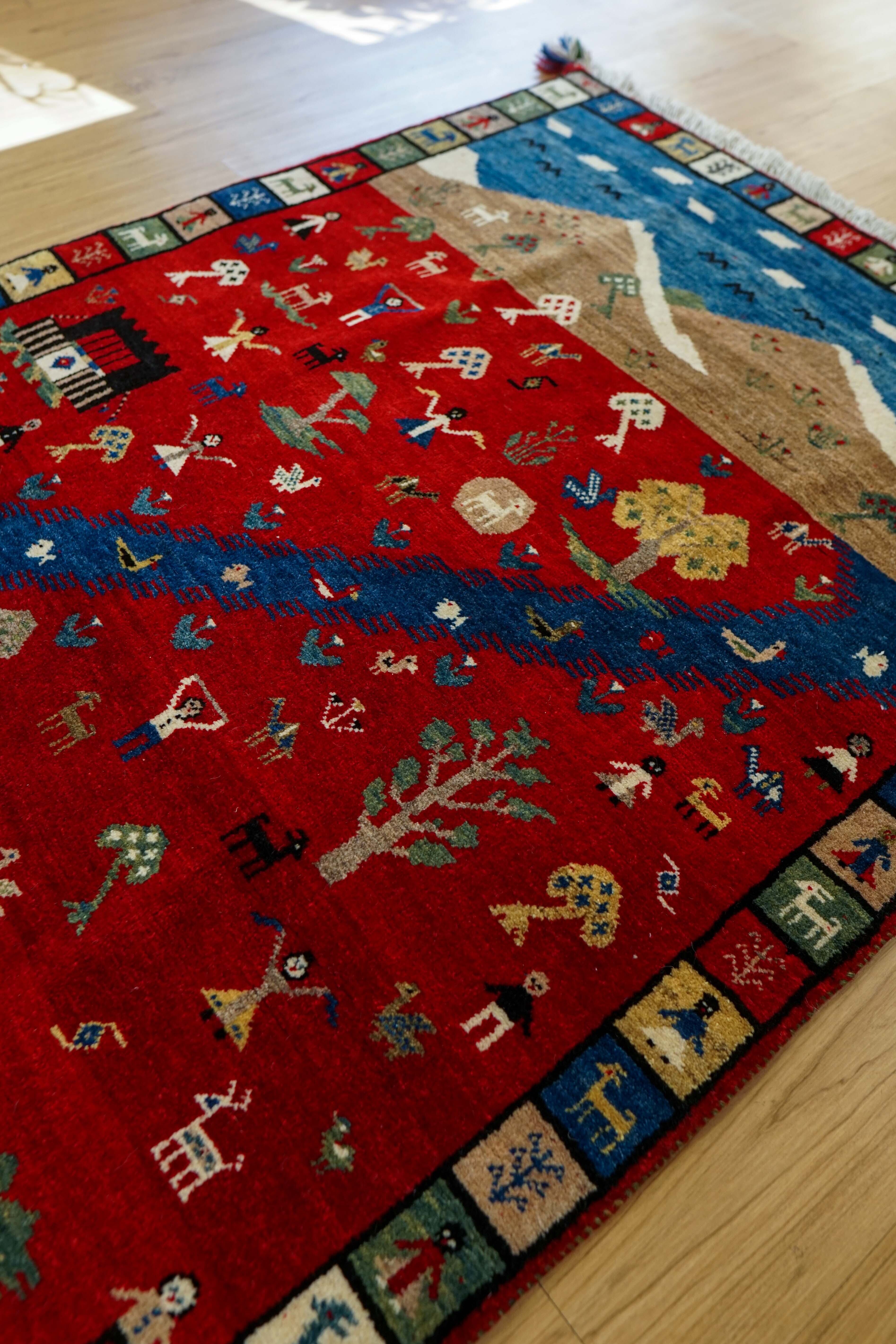 ペルシャ手織り カシュクリ ギャッベ リズバフト 95×64cm ギャベ ペルシャ絨毯 カシュクリ ギャッベ リズバフトギヤべ 148×102cm