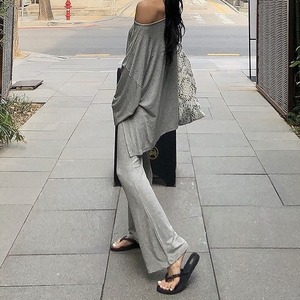 Off-Shoulder Long Sleeve Tops ＆ Pants Set Up 124280