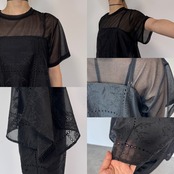 リーフ柄刺繍ランダムcamisole/ブラック