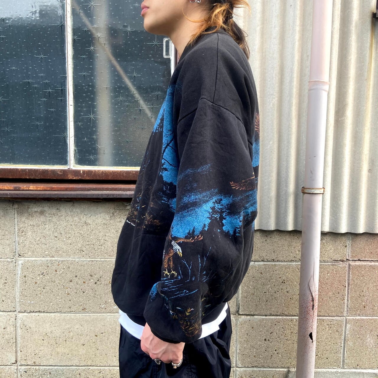 ART UNLIMITED SPORTSWEAR USA製 鷹 全面プリント アニマルプリント