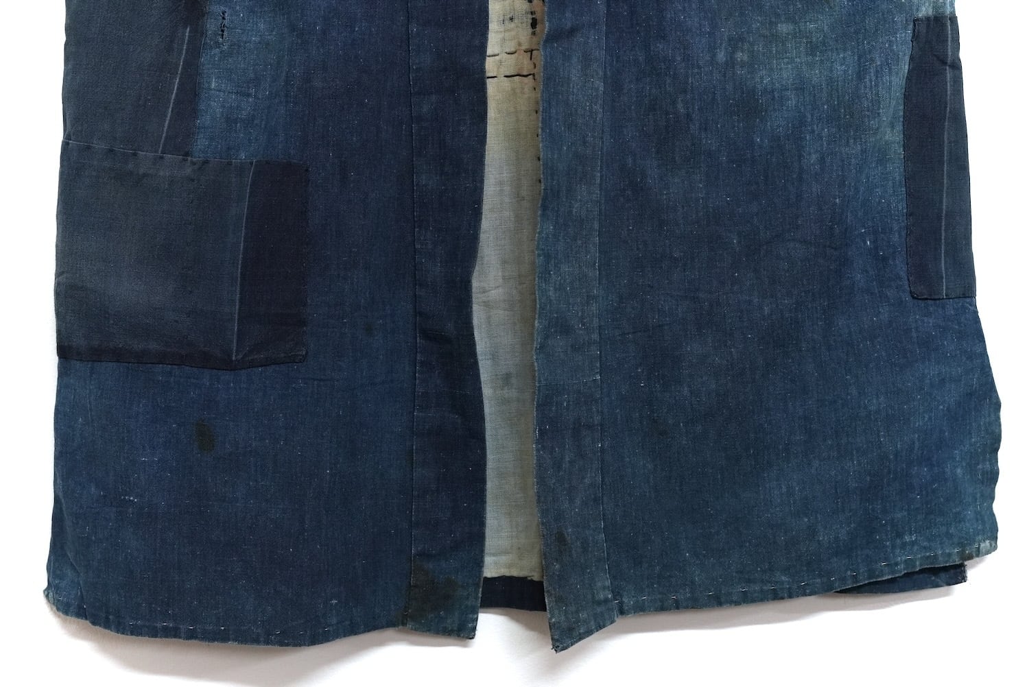 3636 襤褸 ボロ 野良着 手縫い 鉄砲袖 藍無地 藍染 木綿 古布 継ぎ接ぎ
