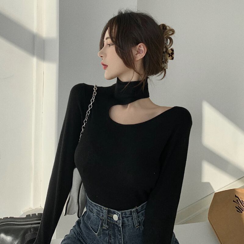 ニットセーター ブラックストラップレスシャツ スプリングトップス 春物 YY-ファッション29024992845