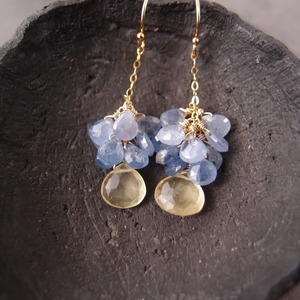 【K14gf】Blue Sapphire × Yellow Beryl Earrings／ブルーサファイア×イエローベリル フックピアス
