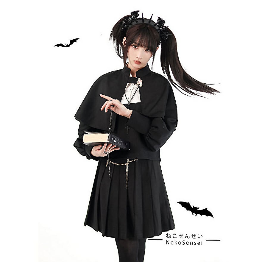 プリーツ ミニスカ 修道女見習い 制服 ゴスロリ かわいい 病み服 COS