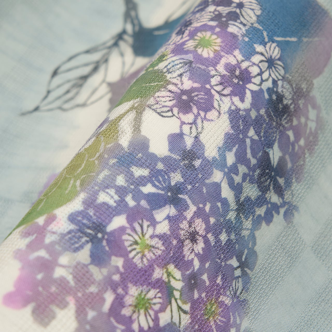 日本工芸会正会員 岩井香楠子 「アジサイ」 型絵染 麻 開名古屋帯