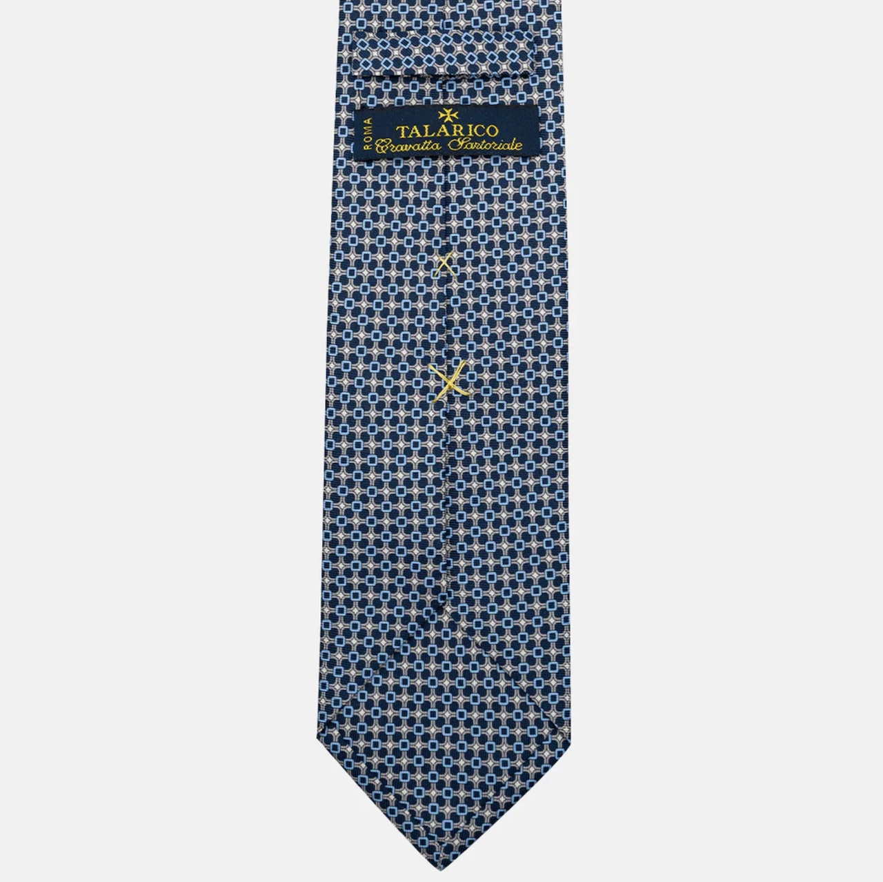 Cravatta 3 pieghe in Seta, Fantasia Geometrica, Blu Grigio- JA057082-8