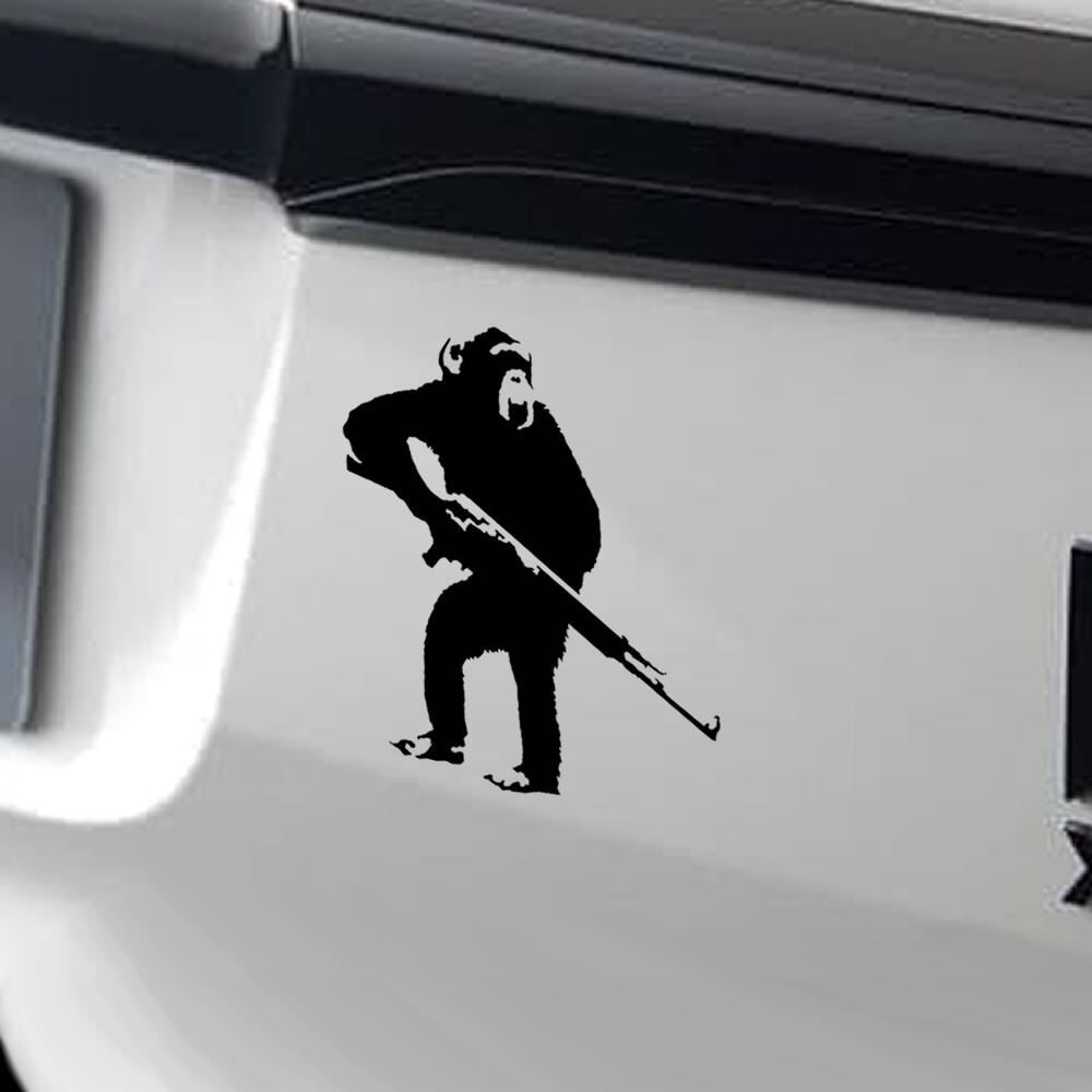 車 ステッカー 猿 モンキー 銃 バンクシー 給油口 おもしろ バイク