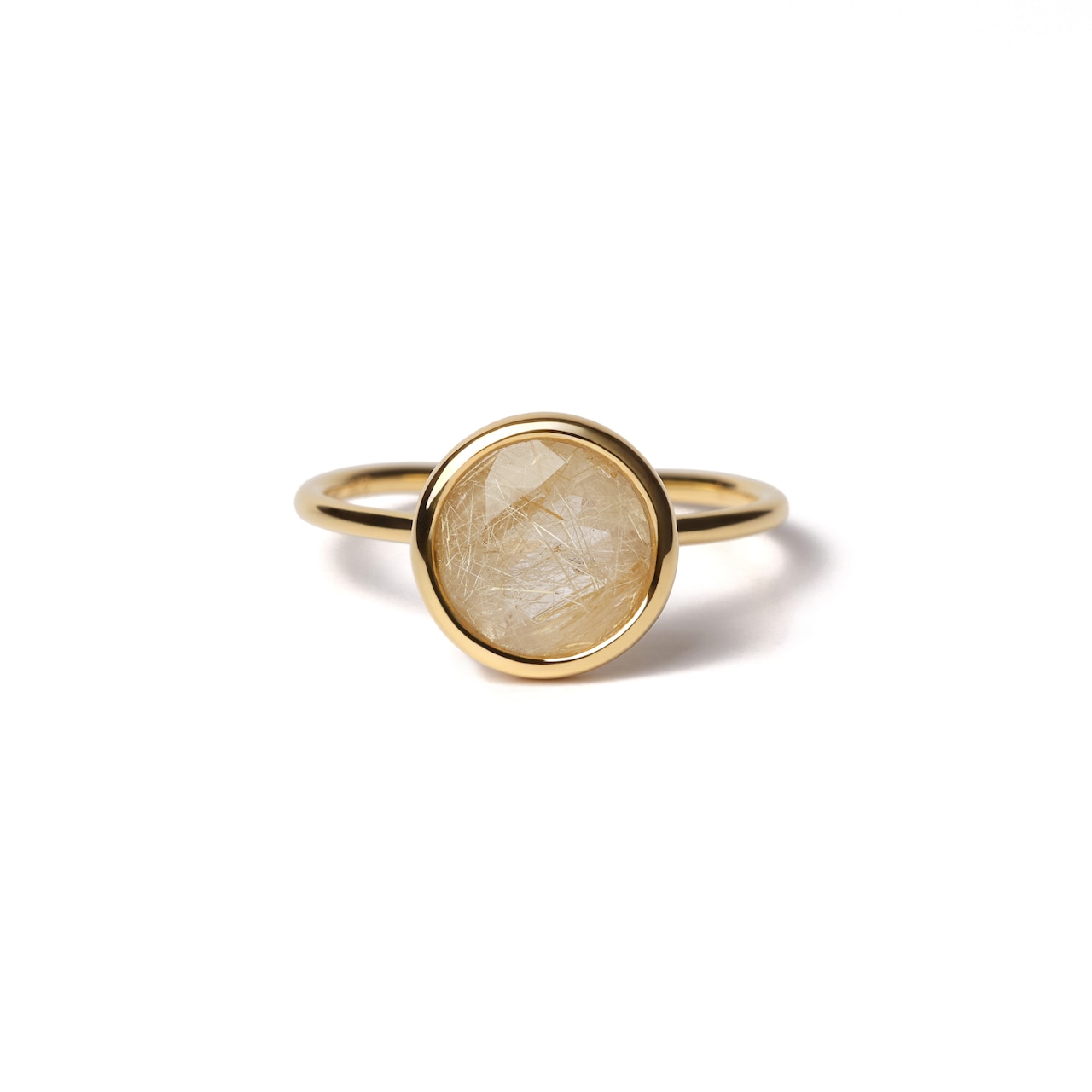 S925 ROUND STONE THIN RING -GOLD RUTILE QUARTZ-