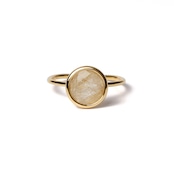 S925 ROUND STONE THIN RING -GOLD RUTILE QUARTZ-