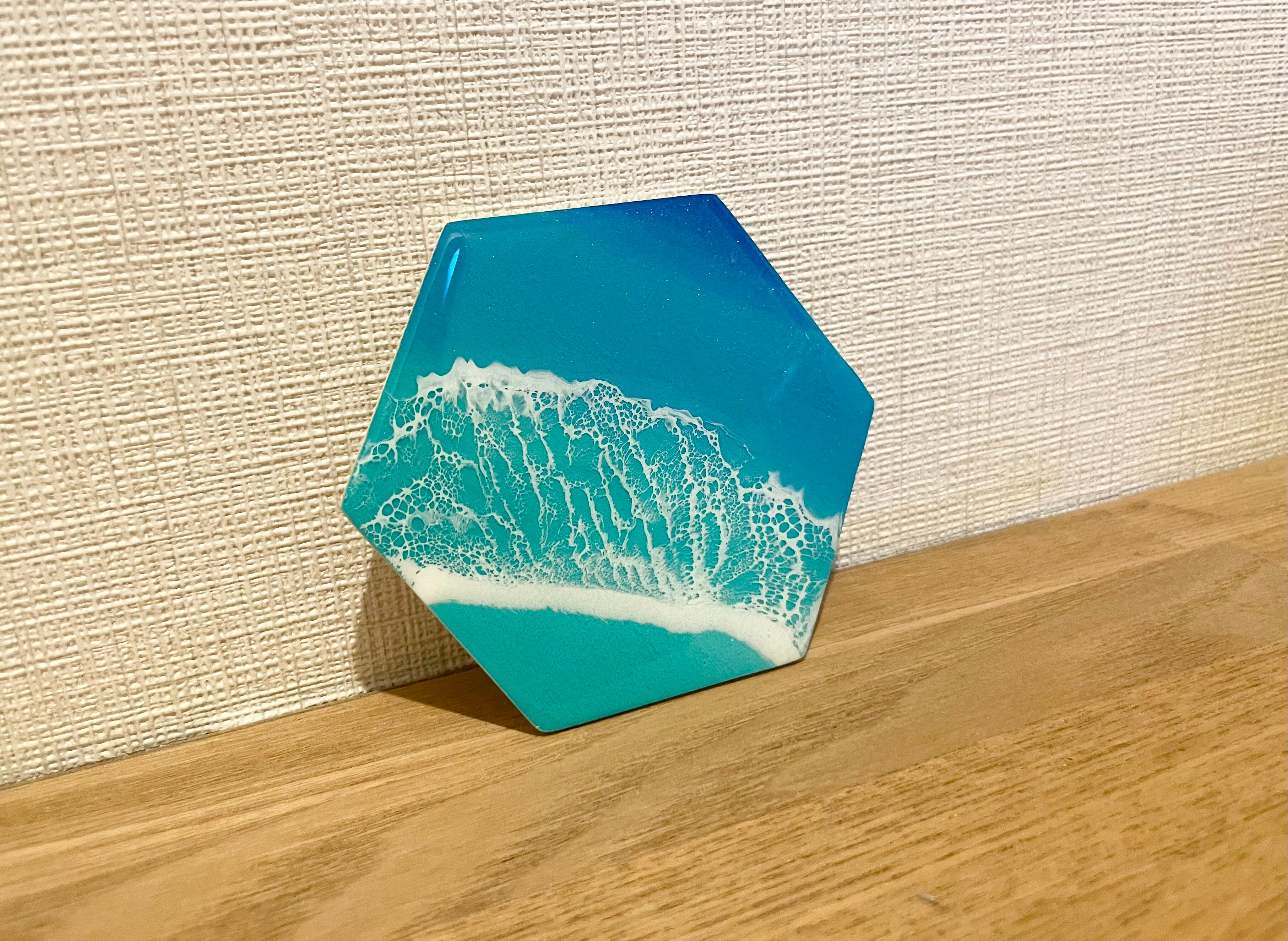 オーシャンアート 波レジンアート コースター 海 ターコイズブルー【CH
