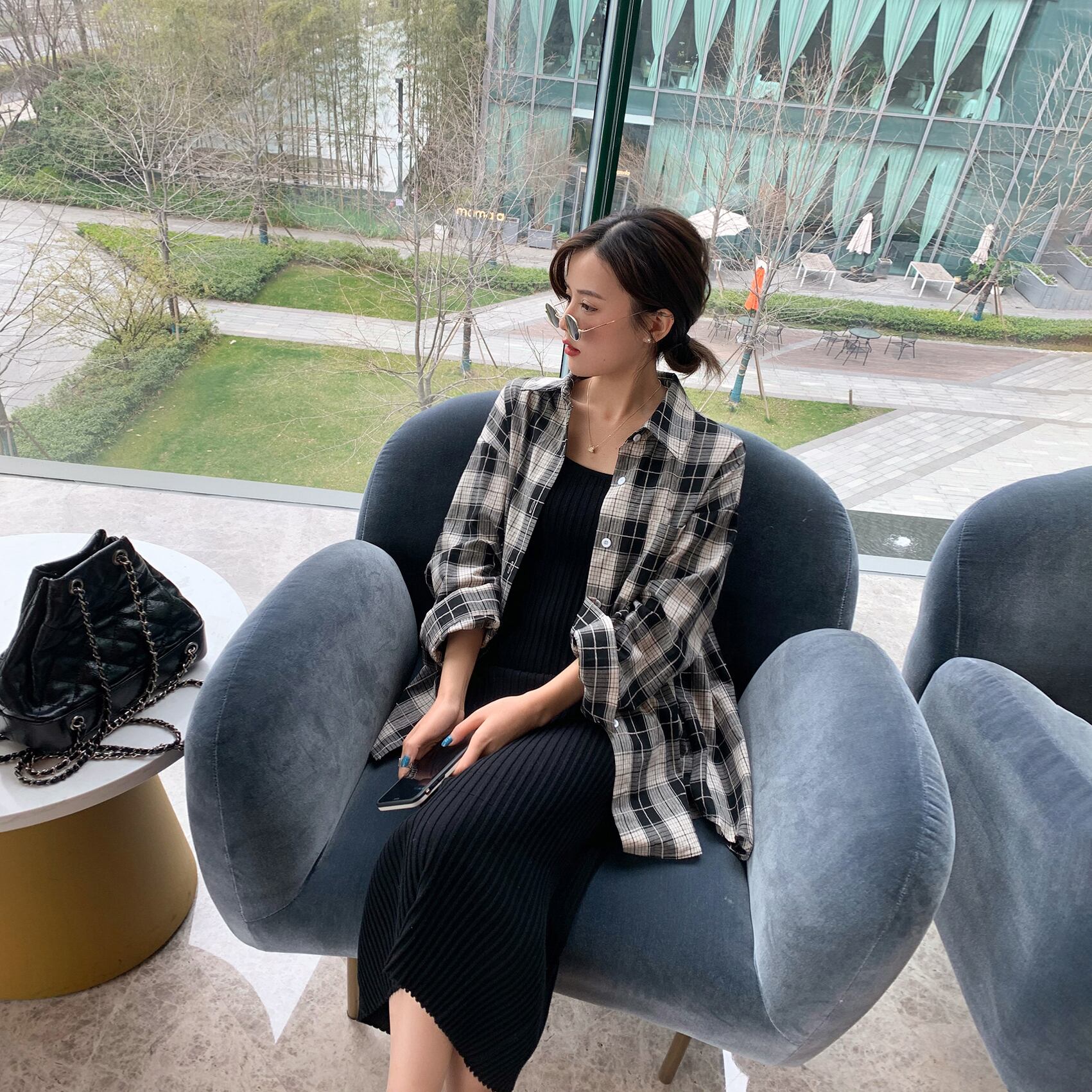 スタンダードスタイル格子柄シャツ スプリングルーズブラックレッドトップス レトロ 春物 6Du_Shop_Women49492955455