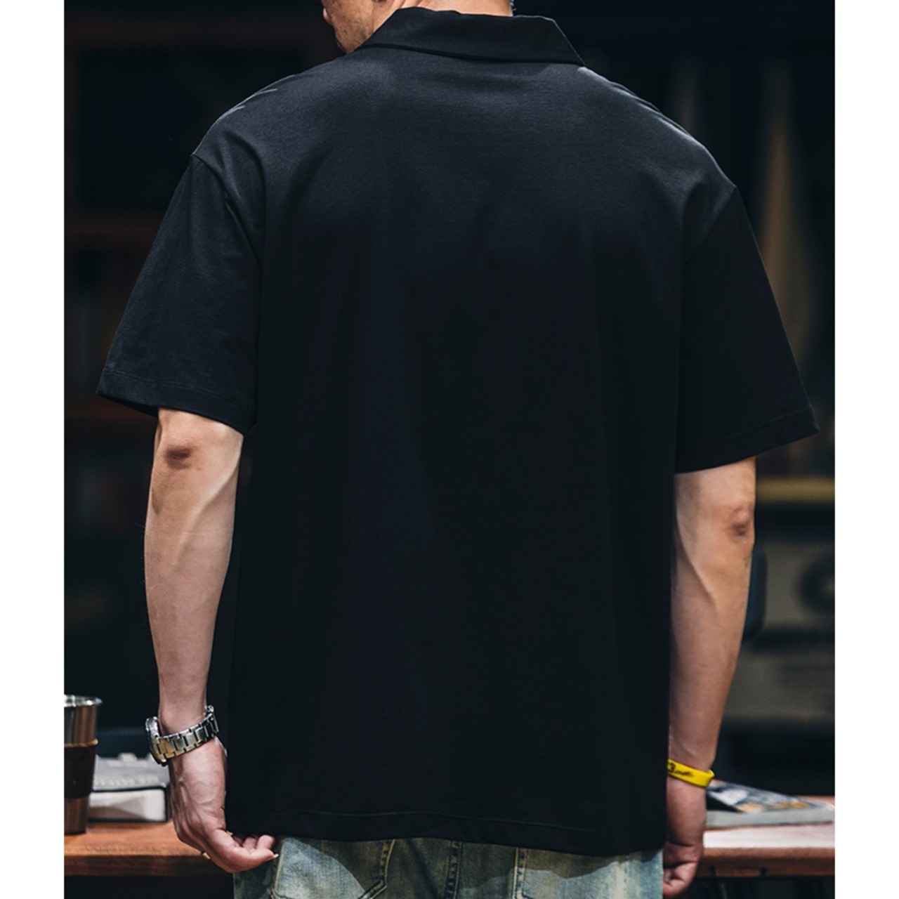 Half Zip Short Sleeve Shirt Box Silhouette ◇2color H0299