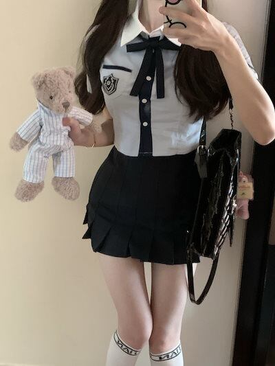 韓国 セットアップ ジャケット シャツ ネクタイ スカート 制服 韓国 財閥お嬢さん 甘辛MIX セットアップ シャツ スカート