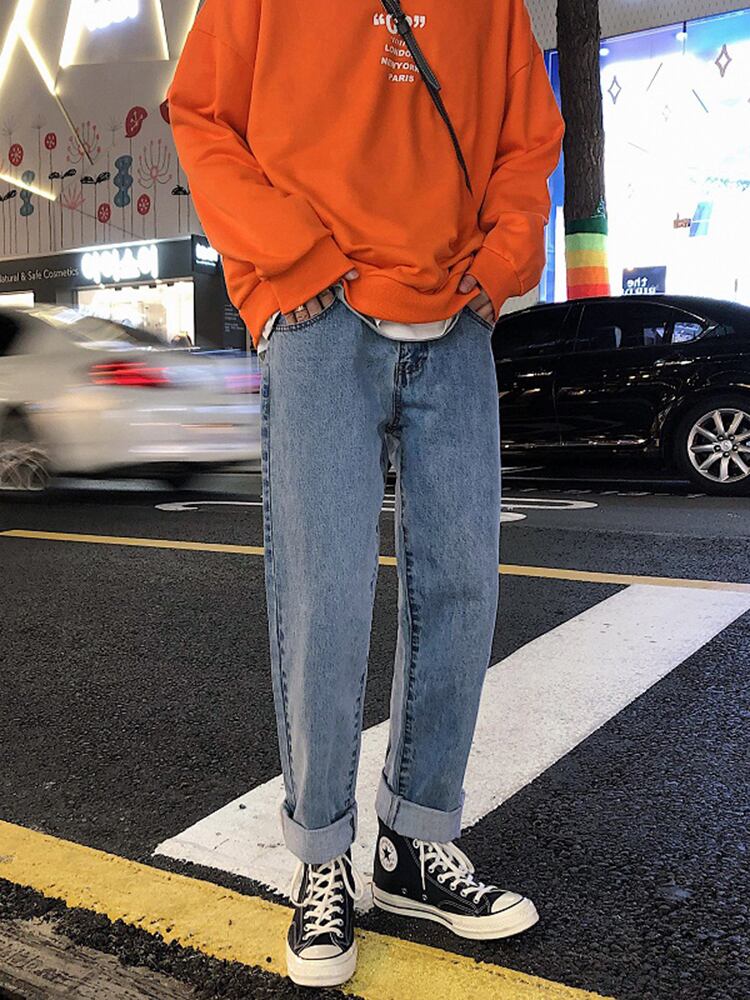 全2色 デニム パンツ ストレート カジュアル 無地 おしゃれ