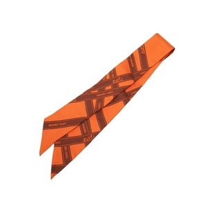 エルメス ツイリー ボルデュック柄 スカーフ オレンジ ブラウン シルク レディース HERMES 【中古】
