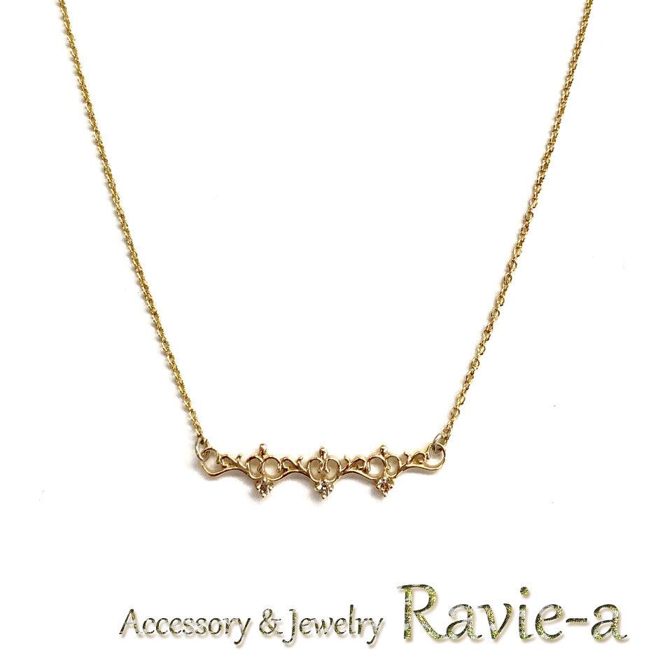 K10 イエローゴールド アラベスク ティアラ ダイヤモンド 華奢 デザイン ネックレス | Ravie-a
