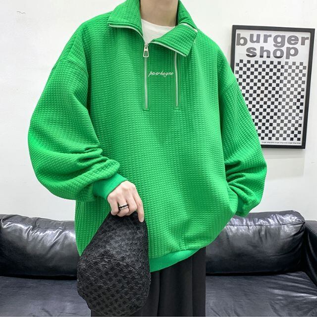 予約販売】トレーナー ハイネック 無地 長袖 メンズ ジップアップ