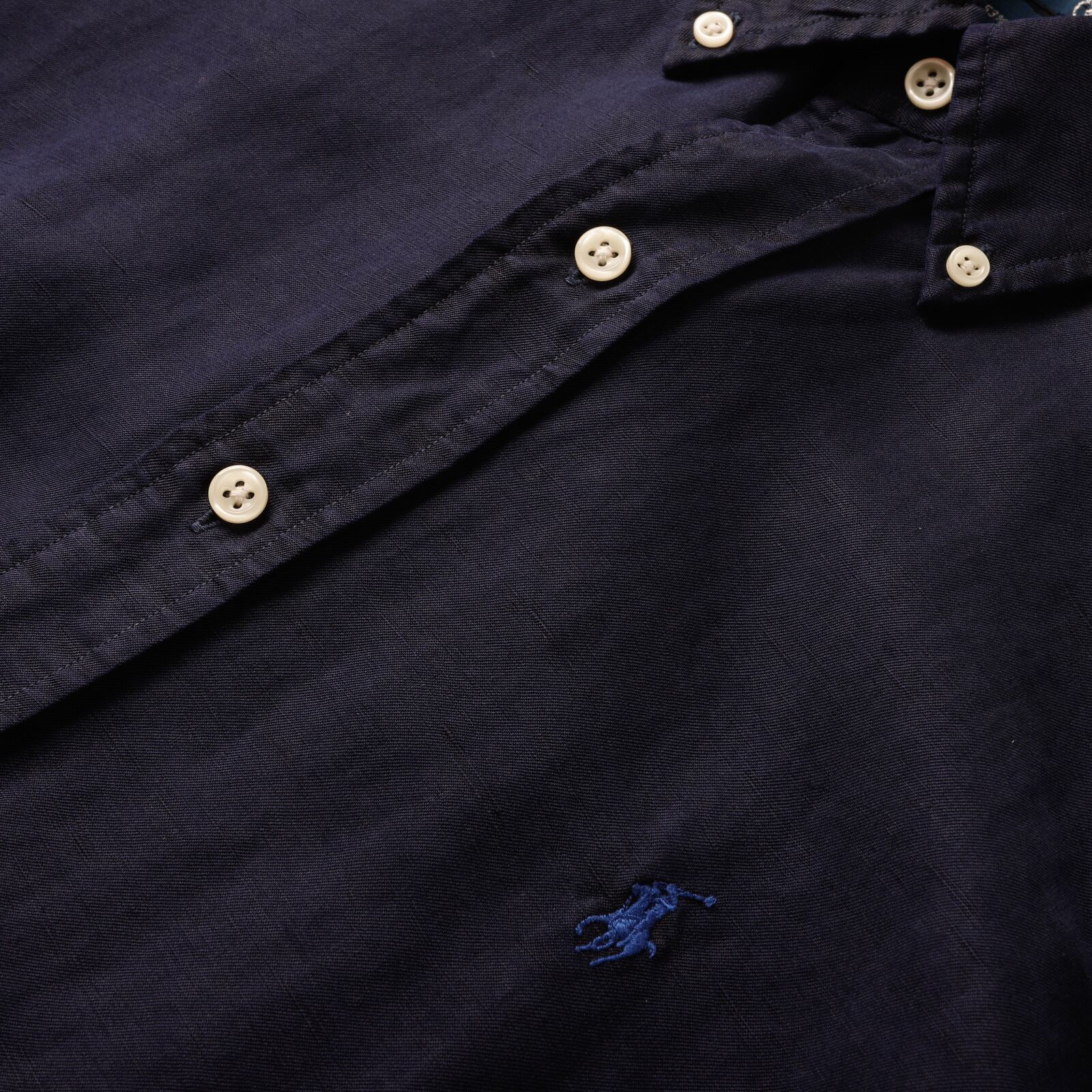 極美品】80s Ralph Lauren special silk linen shirt navy big size