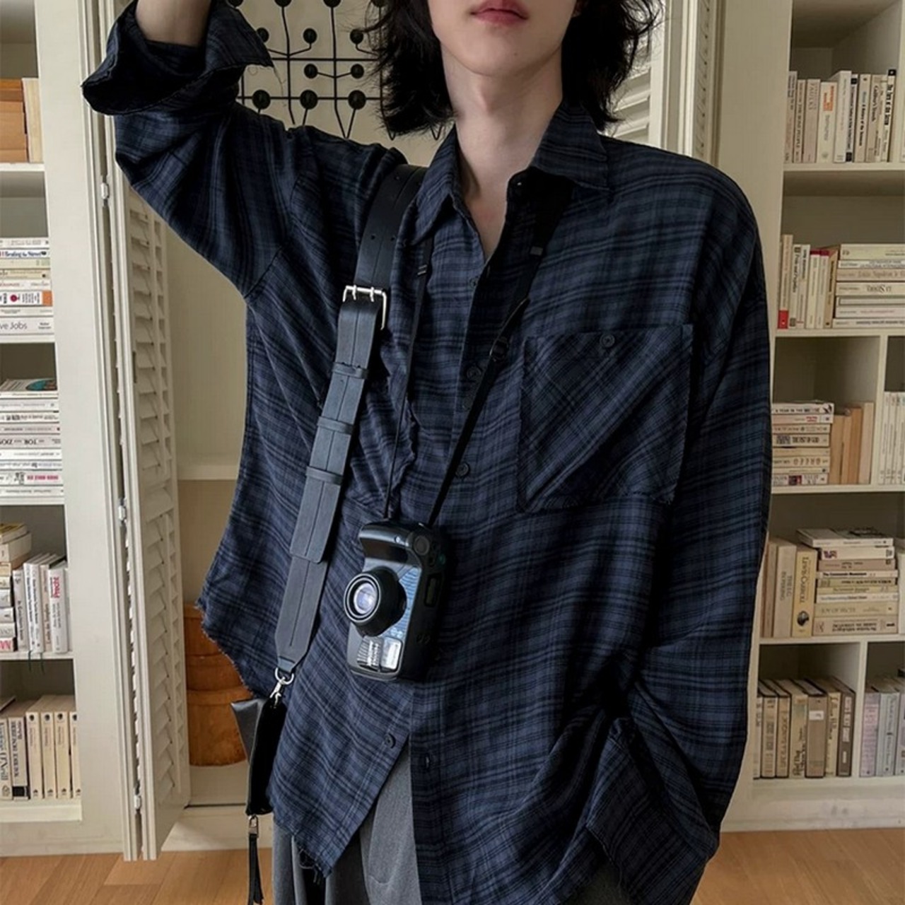 レトロダークチェック柄シャツ　1267