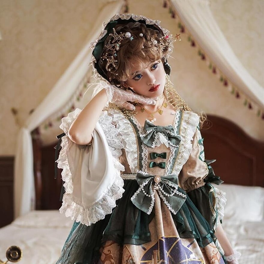 SEASONZ ロリータ スイートロリータ ドレス ミドル丈 リボン フリル