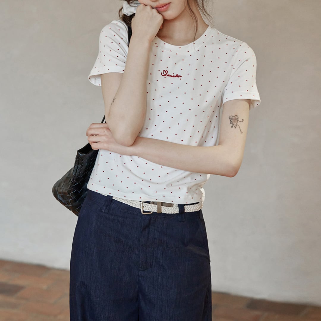 dotted embroidered short sleeve top