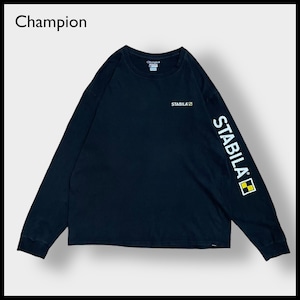 【Champion】STABILA ロンT 水平器 メーカー 企業系 ロングTシャツ 長袖Tシャツ ワンポイントロゴ 袖プリント チャンピオン X-LARGE ビッグサイズ 古着