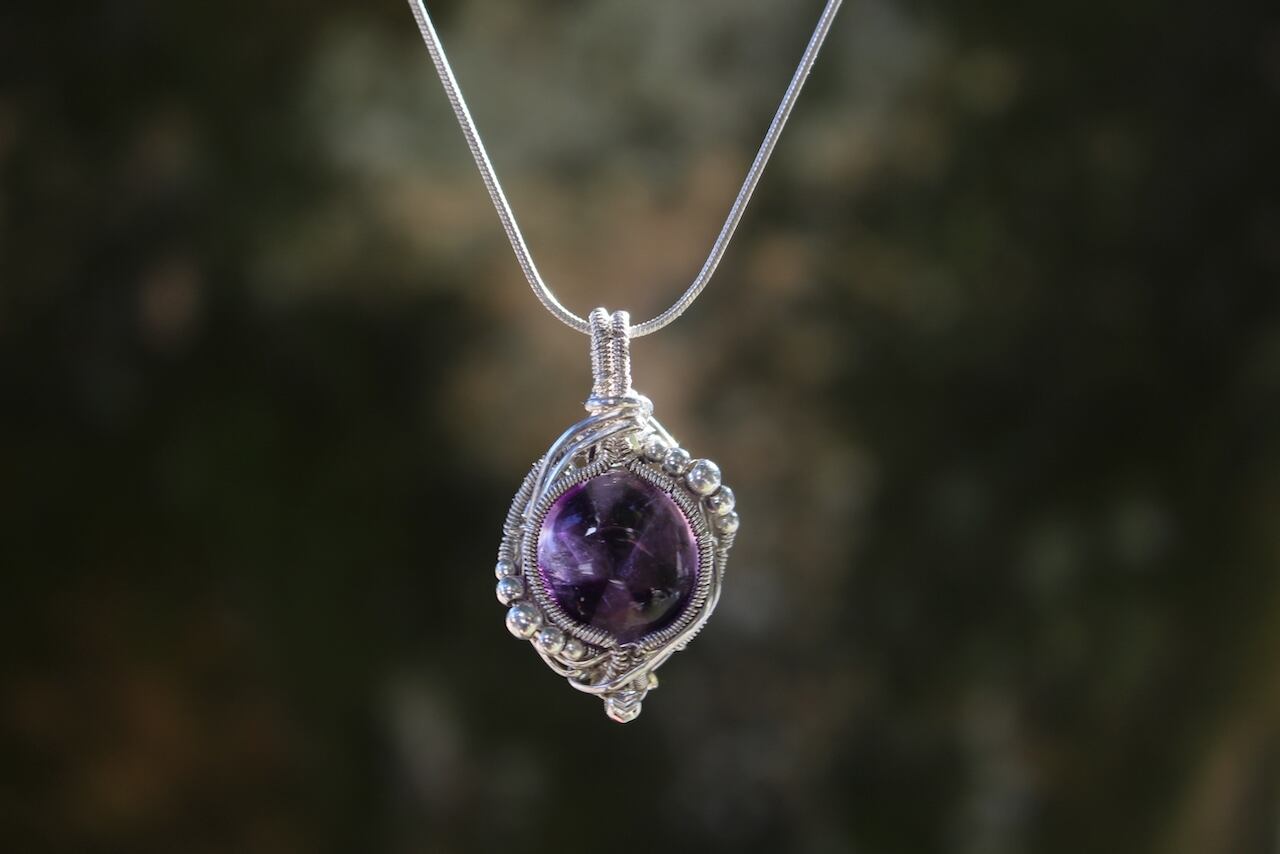 Trapiche amethyst silver925 wirewrapping pendant