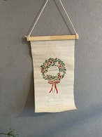 【クリスマス】刺繍タペストリー リース ナチュラルM
