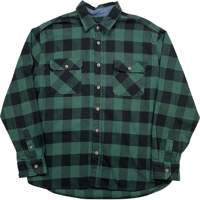 《XL》 JACHS ジャックス ヘビーネルシャツ ブラックチェック マチ付き グリーン ブラック no.9951