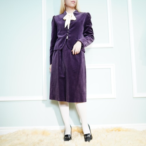 USA VINTAGE VELOUR DESIGN SET UP SUIT MADE IN USA/アメリカ古着ベロアデザインセットアップスーツ(ジャケットスカート)