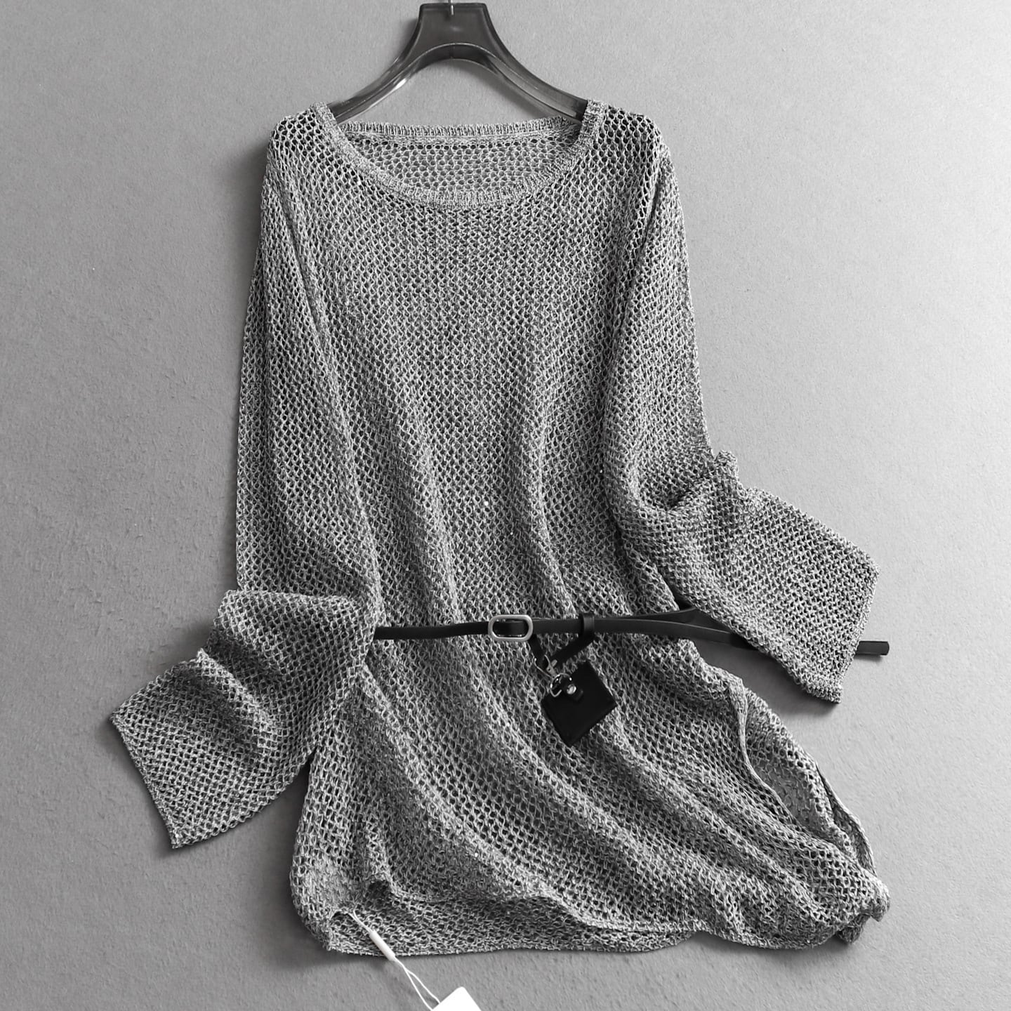 Loose mesh knit with waist belt TO0920