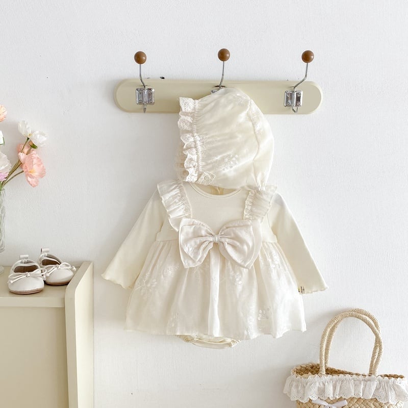 【BABY&KID】秋新作帽子付きリボンロンパース